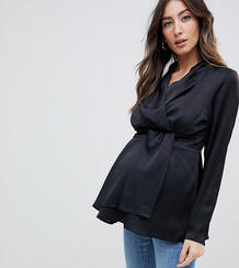 Атласная блузка с драпировкой спереди ASOS DESIGN Maternity - Черный Asos Maternity 1333190