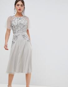 Платье миди с короткими рукавами и отделкой Frock & Frill - Серебряный Frock And Frill 1296262