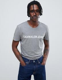 Серая облегающая футболка с логотиопом Calvin Klein Jeans - Серый 1283022