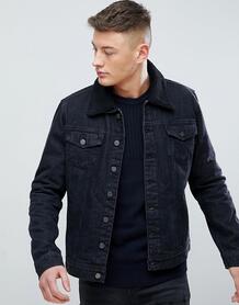 Черная джинсовая куртка с воротником из искусственного меха Hoxton Hoxton Denim 1176595