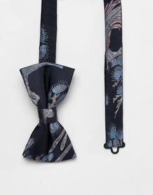 Темно-синий жаккардовый галстук-бабочка с цветочным рисунком Moss Lond MOSS BROS 1322684