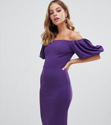 Фиолетовое платье миди с широким вырезом John Zack Petite - Фиолетовый 1336775