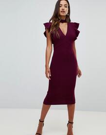 Платье миди с V-образным вырезом и оборками Girl In Mind - Фиолетовый 1354174
