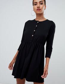 Черное приталенное платье на пуговицах PrettyLittleThing - Черный 1348262