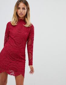 Кружевное платье мини с длинными рукавами Girl In Mind - Красный 1354129