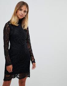 Кружевное платье мини с длинными рукавами Girl In Mind - Черный 1354127