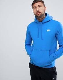 Худи синего цвета без застежки с логотипом-галочкой Nike Club 804346-4 1252973