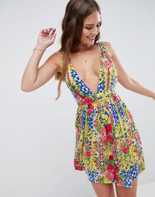 Жатое пляжное платье с цветочным плиточным принтом ASOS DESIGN 1287092