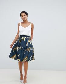 Короткая расклешенная юбка с цветочным принтом Closet London - Мульти 1352097