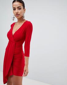 Драпированное платье с длинными рукавами и запахом Club L - Красный 1329174