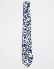 Шелковый галстук с цветочным принтом Moss London - Фиолетовый MOSS BROS 1346750