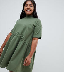 Свободное платье мини с высоким воротом ASOS Design Curve - Зеленый Asos Curve 1338951