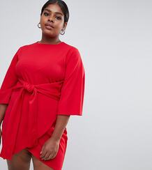 Красное платье с запахом, поясом и рукавами-кимоно Boohoo Plus 1350570