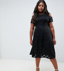 Короткое приталенное платье с кружевом Lovedrobe - Черный 1302946