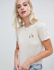 Бежевая футболка с изображением радуги River Island - Черный 1354619