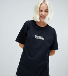 Черная oversize-футболка с принтом логотипа Crooked Tongues - Белый 1344447