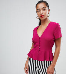 Розовая блузка на пуговицах с баской Missguided Petite - Фиолетовый 1344654