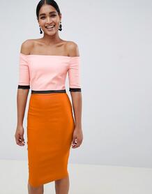 Платье-футляр в стиле колор блок с широким вырезом Vesper - Оранжевый 1335737