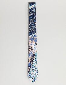 Темно-синий узкий галстук с цветочным принтом на вставке ASOS DESIGN 1329367