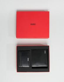 Комплект из черного кожаного бумажника и визитницы Hugo - Черный 1315678