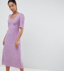 Чайное платье миди с цветочным принтом Fashion Union tall - Фиолетовый 1311734
