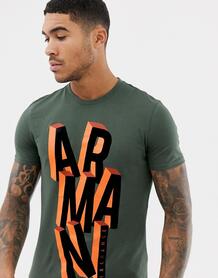 Узкая футболка цвета хаки с надписью Armani Exchange - Зеленый 1305723