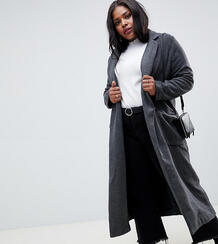 Длинное пальто с узором в елочку Glamorous Curve - Серый 1301420