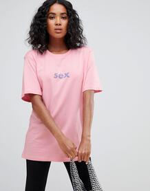 Розовая броская футболка из органического хлопка Weekday - Розовый 1344394