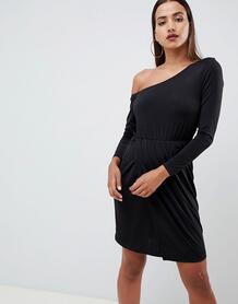 Платье мини на одно плечо с драпировкой ASOS DESIGN - Черный 1296604