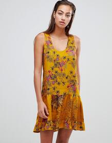 Свободное платье мини с цветочным принтом Sisley - Желтый 1331594