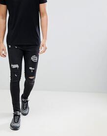 Черные выбеленные джинсы супероблегающего кроя с рваной отделкой 11 De 11 Degrees 1312579