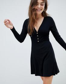 Короткое приталенное платье в рубчик ASOS DESIGN - Черный 1324079
