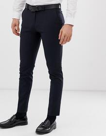 Темно-синие облегающие строгие брюки Burton Menswear - Темно-синий 1286342