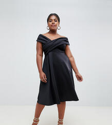 Короткое приталенное платье со спущенными плечами Boohoo Plus - Черный 1318144