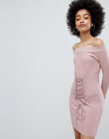 Платье-джемпер в рубчик со шнуровкой Lasula - Розовый 1275456