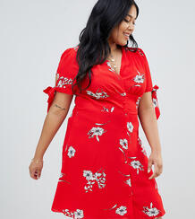 Чайное платье на пуговицах с цветочным принтом Glamorous Curve 1319464