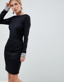 Фактурное платье миди с отделкой на манжетах Jovani - Черный 1263793