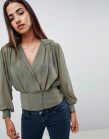 Полупрозрачная блузка с отделкой на воротнике ASOS DESIGN - Зеленый 1324630