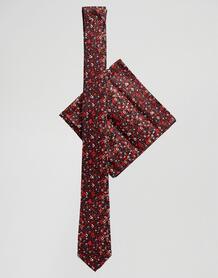 Красный узкий галстук и платок для пиджака с цветочным принтом ASOS DE ASOS DESIGN 1317951