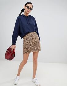 Джинсовая юбка с леопардовым принтом New Look - Коричневый 1325466