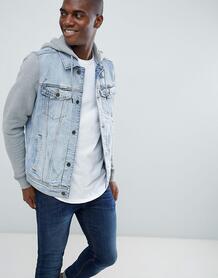Светлая джинсовая куртка с серым трикотажным капюшоном и рукавами Holl Hollister 1299108