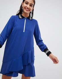 Платье с заниженной талией и манжетами в рубчик Sportmax Code - Синий 1299088