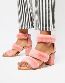 Розовые босоножки на каблуке с тремя ремешками из искусственного меха UGG Australia 1259023