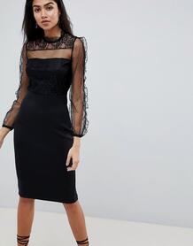 Облегающее платье с длинными сетчатыми рукавами AX Paris - Черный 1254605
