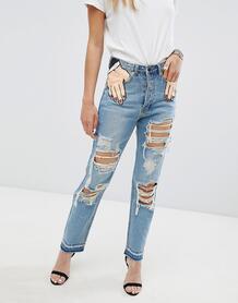 Фестивальные джинсы с рваной отделкой и принтом руки в кармане Signatu Signature 8 1309444