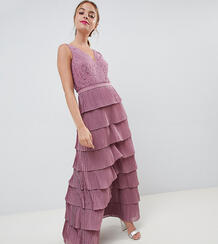 Ярусное платье макси со шнуровкой Little Mistress Petite - Розовый 1291899