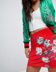 Бархатная юбка с цветочным принтом Missguided - Красный 1286195
