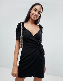 Платье мини в рубчик с завязкой Fashion Union - Черный 1275217