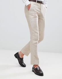 Льняные зауженные брюки кремового цвета Moss London - Бежевый MOSS BROS 1267353