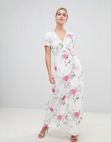 Платье макси с запахом и цветочным принтом Pieces Emi - Белый 1150147
